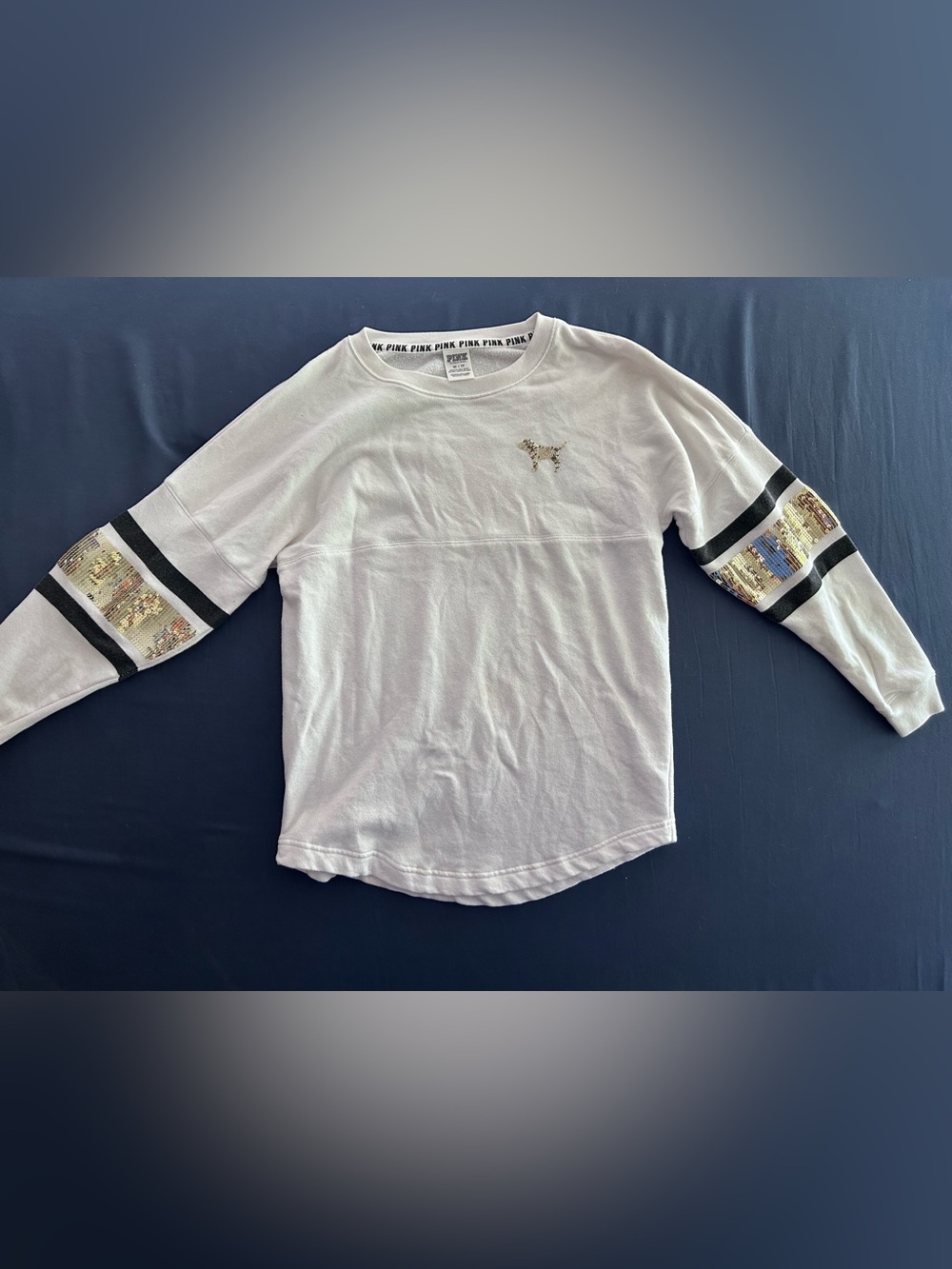 Victoria's Secret PINK White Long-Sleeve Sequin Sleeve Top